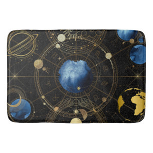 Black Velvet Gold Celestial Astrology Bath Mat