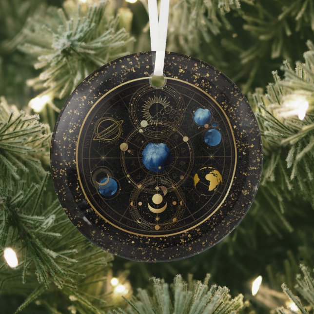 Black Velvet Gold Celestial Astrology Glass Tree Decoration (Insitu)