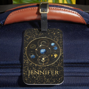 Black Velvet Gold Celestial Astrology Luggage Tag