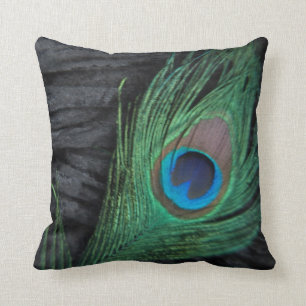 Black Velvet Peacock Feather Still Life Photograph Cushion