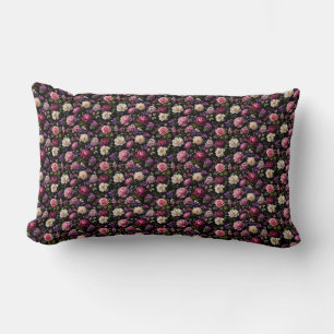 Black Velvet Rose Lumbar Cushion