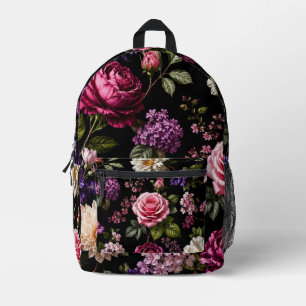 Black Velvet Rose Printed Backpack