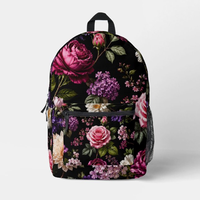 Black Velvet Rose Printed Backpack (Front)