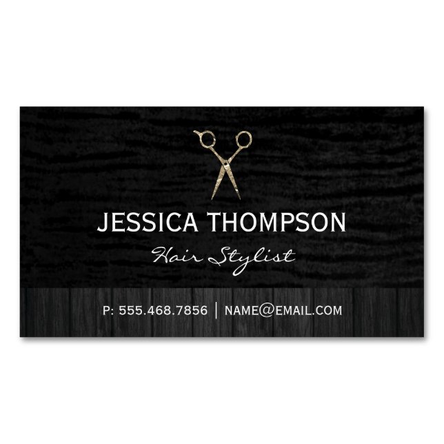Black Velvet | Wood Trim Magnetic Business Card (Front)