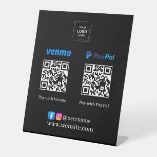 Black Venmo PayPal QR Code Scan to Pay Pedestal Sign