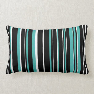 Black, Verdigris Blue Green, White Barcode Stripe Lumbar Cushion