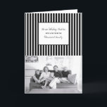 Black Vertical Festive Stripes Holiday Photo<br><div class="desc">Trendy and stylish Vertical Festive Stripes Holiday Photo Greeting Card with a simple striped pattern background in black and white. This simple and modern photo card can be easily customized with your own family photo and personalized Christmas greeting. Find more customization options by clicking Customize It. Photography © Storytree Studios,...</div>