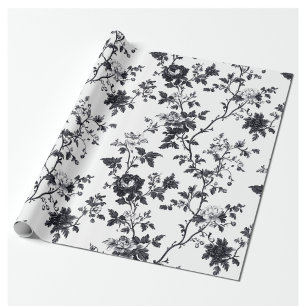 Black Vertical Floral Vine Toile Garden Party Wrap Wrapping Paper