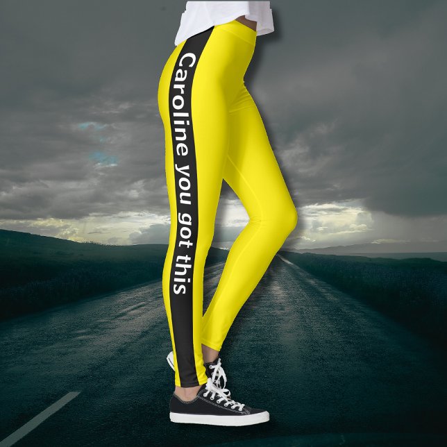 Black Vertical Stripe | Add Text | Canary Yellow Leggings (Creator Uploaded)