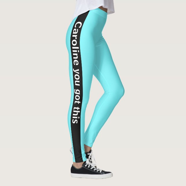 Black Vertical Stripe | Add Text | Electric Blue Leggings (Right)