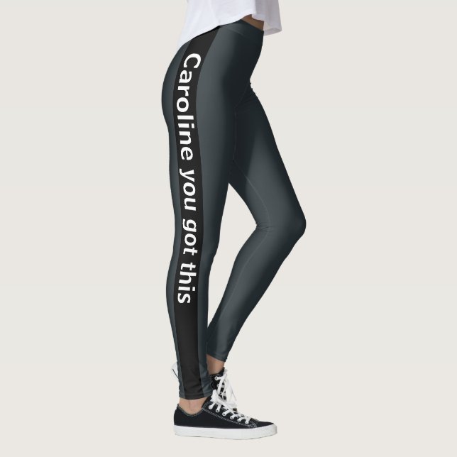Black Vertical Stripe | Add Text | Gunmetal Leggings (Right)