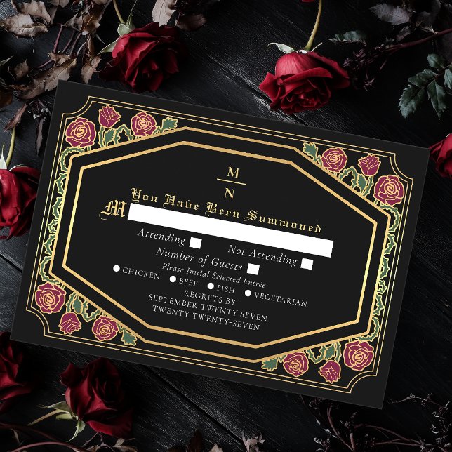 Black Victorian Gothic Roses Thorns Wedding RSVP  Enclosure Card (Creator Uploaded)