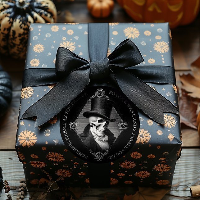 Black Victorian Gothic Skull Etching Memento Mori Classic Round Sticker (Creator Uploaded)