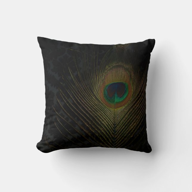 Black Victorian Wallpaper and Peacock Cushion (Front)