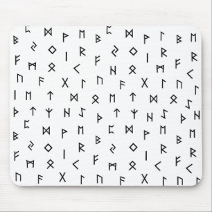 Black Viking Runes on White Background Mouse Pad