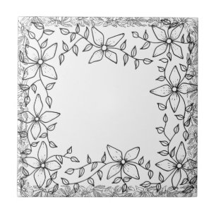 Black Vine Flowers Border   Ceramic Tile