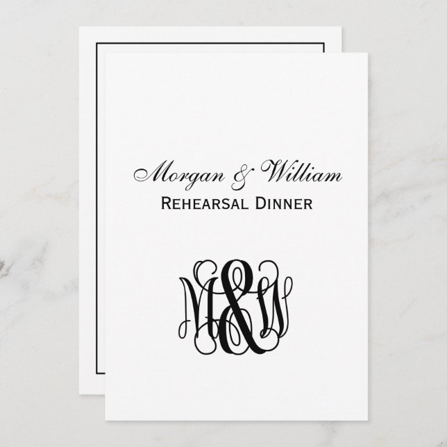 Black Vine Script Monogram B&G DIY BG Rehearsal Invitation (Front/Back)