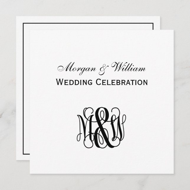 Black Vine Script Monogram B&G DIY BG Wedding Invitation (Front/Back)