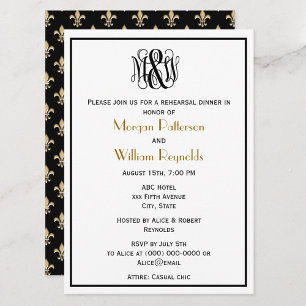 Black Vine Script Monogram DIY BG Rehearsal Fleur Invitation