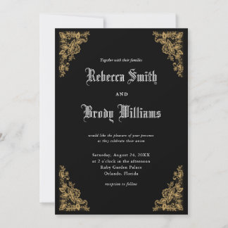 Black Vintage Antique Lace Wedding Invitation