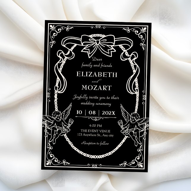 Black Vintage artistic baroque wedding  invitation (Creator Uploaded)
