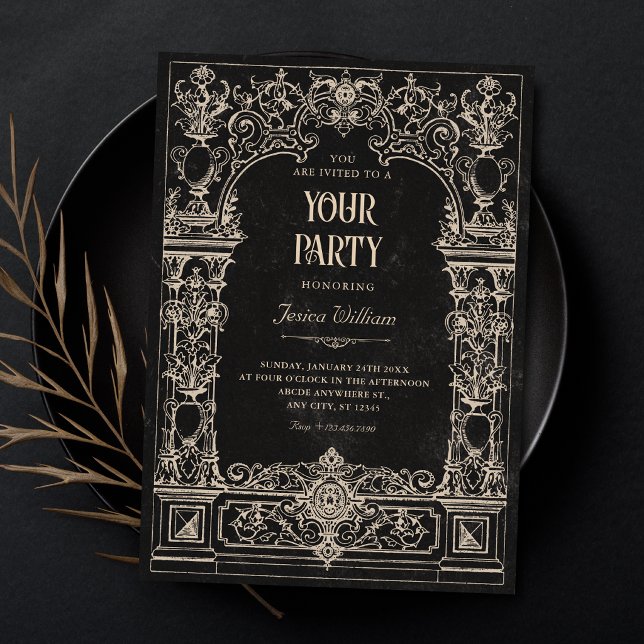 Black Vintage baroque gothic arch Invitation (Creator Uploaded)