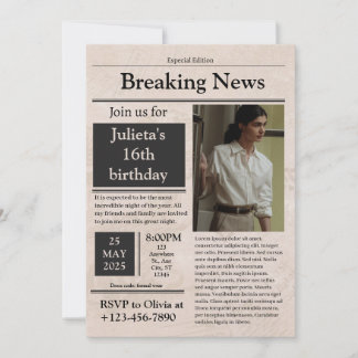 Black Vintage Breaking News formal classic Invitation