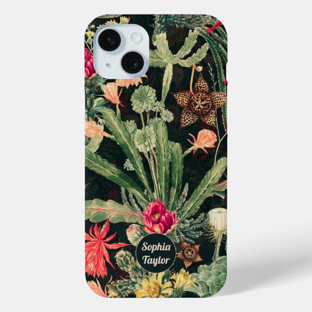 Black Vintage Colourful Cactus Case-Mate iPhone Case (Back)