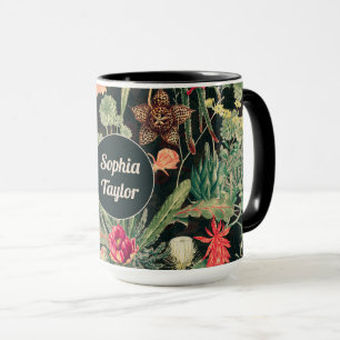 Black Vintage Colourful Cactus Mug