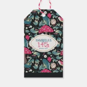 Black Vintage Cottagecore Mushroom Birthday Gift Tags