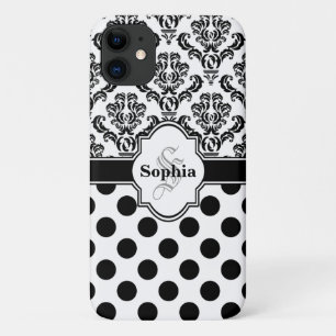 Black Vintage Damask Cute Polka Dots i iPhone 11 Case