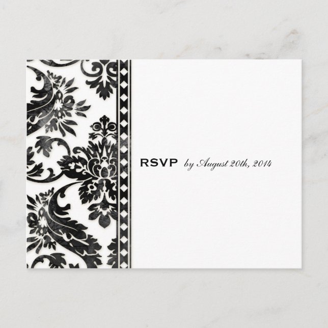 Black Vintage Damask Lace Wedding RSVP Invitation Postcard (Front)