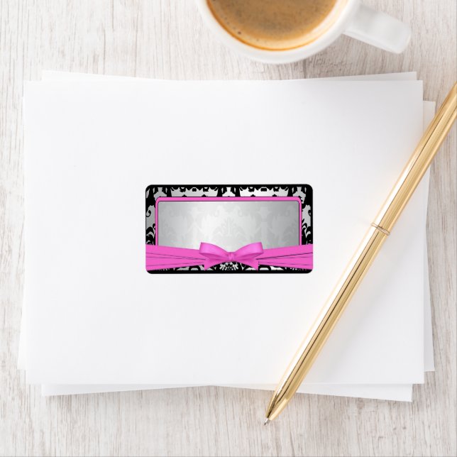 Black Vintage Damask Pink & Silver Address Label (Insitu)