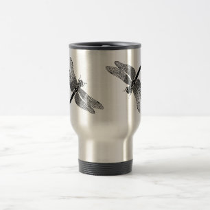 Black Vintage Dragonfly Nature Art Travel Mug