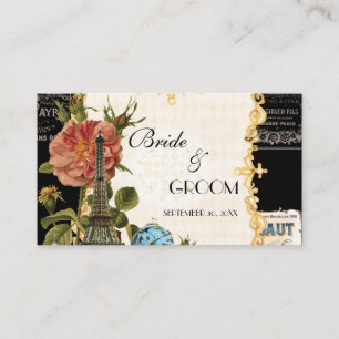 Black Vintage Eiffel Tower Rose Gift Registry Card