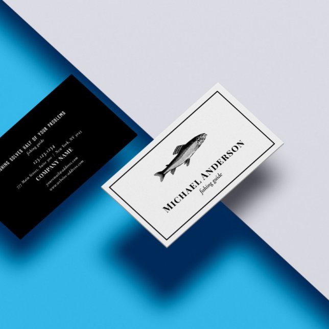 Black Vintage Fishing Guide Professional Fisherman Business Card (Creator Uploaded)