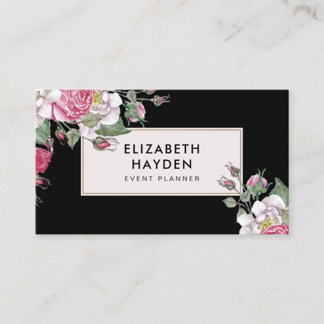 Black vintage Floral business card (Front)