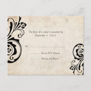 Black Vintage Floral Chic Wedding RSVP Card