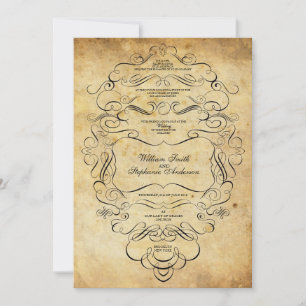 Black Vintage Floral Ornate Wedding Invitation