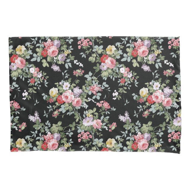 Black Vintage Floral Pillowcase Set (Front-Left)