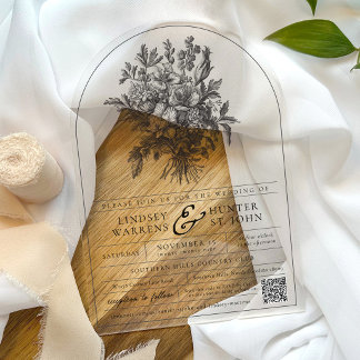 Black Vintage Floral Romantic Garden Arch Wedding Acrylic Invitations