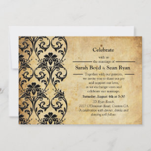 Black Vintage Floral Swirl Wedding Invitation