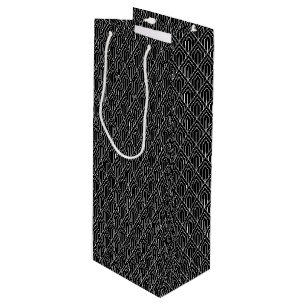Black Vintage Geometric Art Deco Pattern  Wine Gift Bag