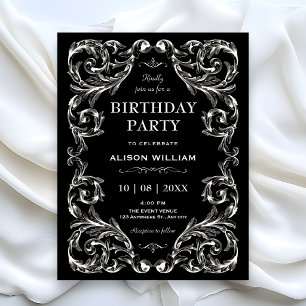 Black Vintage Gothic birthday Invitation