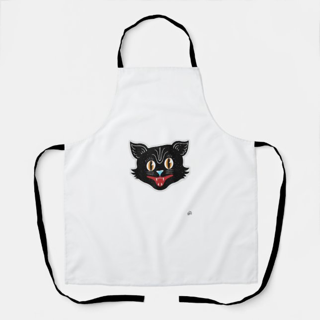 Black Vintage Halloween Cat  Apron (Front)