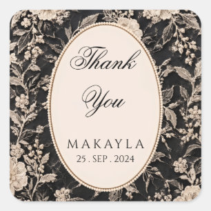 Black Vintage Lace Bridal Shower Classic Round Square Sticker