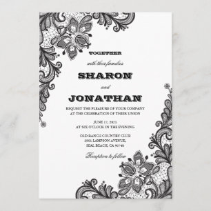 Black Vintage Lace Elegant Wedding Invitation