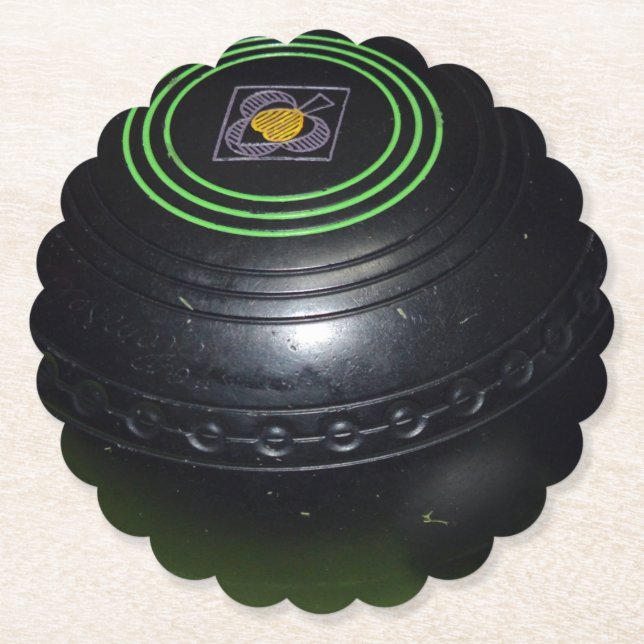 Black Vintage Lawn Bowls, Paper Coaster (Front)