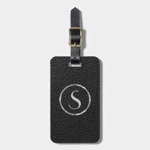 Black Vintage Leather Look Luggage Tag
