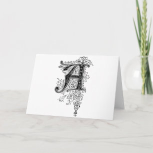 Black Vintage Monogram A Floral Swirls Note Card